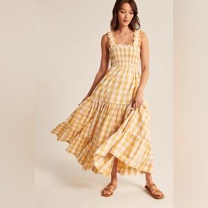 Abercrombie & Fitch Smocked Bodice Gingham Plaid Easy Maxi Dress Medium Sundress